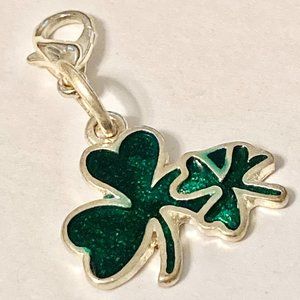 Irish Green Shamrock Enamel Charm Clip On Zipper Pull Purse Silver Tone Backpack